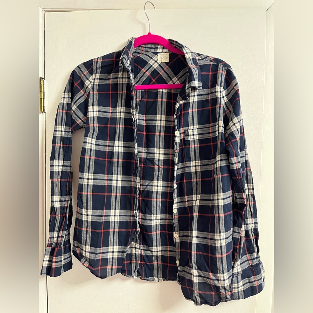 J. Crew Navy and Red Plaid Women's Button Down Shirt